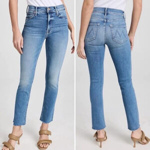 MOTHER Light Blue Cropped Ankle Jeans with Frayed Hem